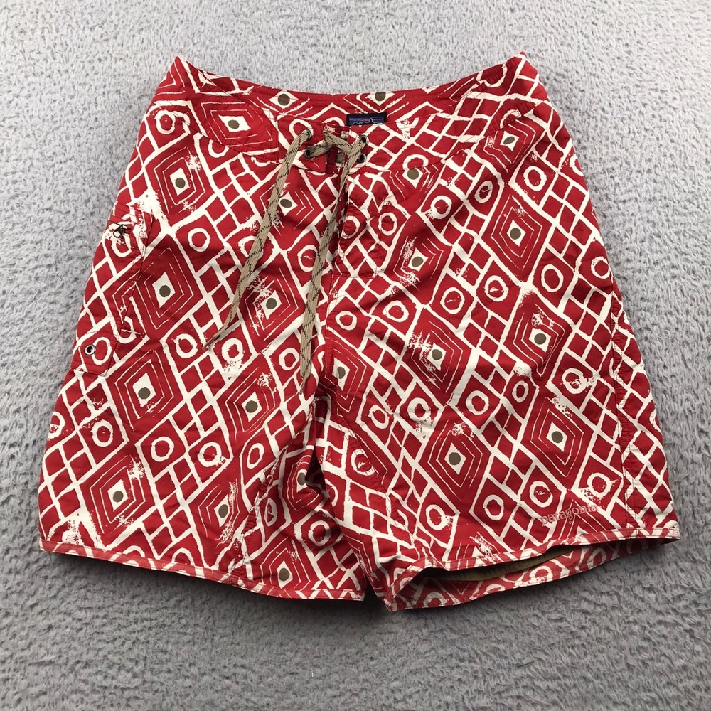 Patagonia Paddler Lined Board Shorts Mens 32 Red Geo Tribal Print 7" Swim Trunks